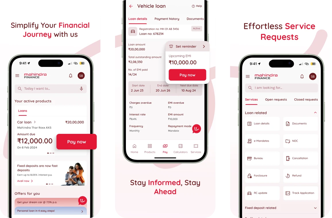 SuperApp by Mahindra — mobile banking screens